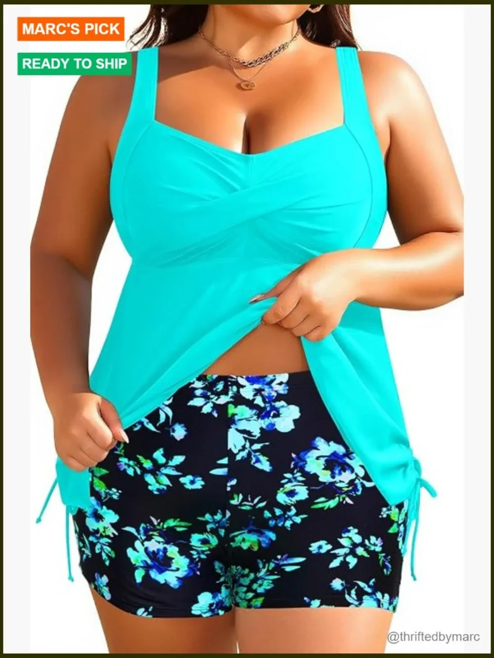Plus Size Tankini Swimsuit Two Piece Flowy Swimdress Bathing Suits with Shorts